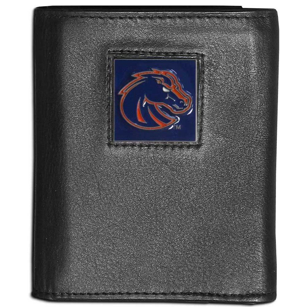Siskiyou NCAA Sports Mens Boise State Broncos Deluxe Leather Tri-fold Wallet Packaged in Gift Box One Size Black