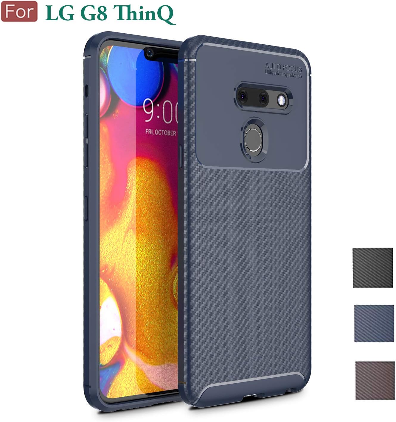 Wellci LG G8 ThinQ Case, LG G8 Case, Anti Fingerprint Slim Fit Carbon Fiber Design Scratch Resistant Phone Case for LG G8 ThinQ/LG G8 /LG G8s ThinQ (Navy Blue)