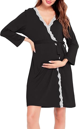 SWOMOG Women's Maternity Robes Nursing Nightgown Lace Elegant Labor Delivery Robe at Amazon 