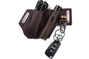 Gentlestache Belt Knife Sheath, Knife Holster, Leather Multitool Sheath for Leatherman, EDC Leather Pocket Organizer with Key Holder for Belt and Flashlight Sheath Color Darkbrown