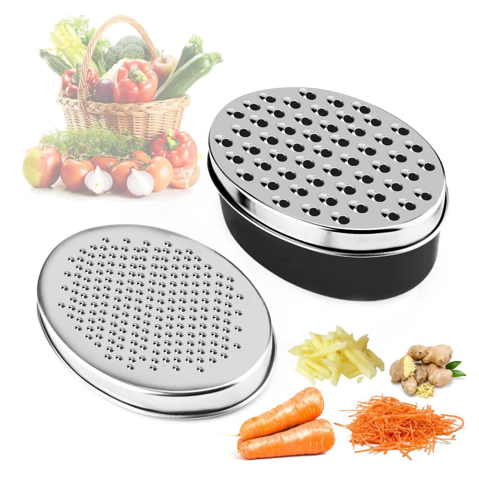 DIFCUL Cheese Grater with Container, Vegetable Chopper for Kitchen with Double Size, Perfect For Cheeses, Ginger, Lemon, Carrot, Vegetables(Black)