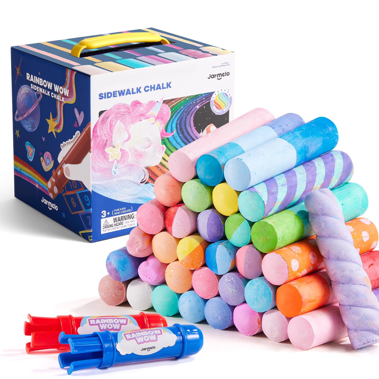Jar Melo 38 PCS Sidewalk Chalk for Kids- Colored Sidewalk Chalk With Holder,Jumbo Washable & Non-Toxic Chalks-Outdoor Play and Chalkboard Art for Kids and Toddlers Gifts