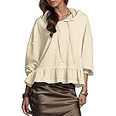 Ythomm Womens Ruffle Hem Hoodie Drawstring Drop Shoulder Flowy Peplum Hooded Sweatshirt Casual Long Sleeve Pullover Fall Tops