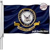 US Navy Emblem Flag Double Sided 3x5 Outdoor- Heavy Duty Naval Military Flags -United State Navy Flags Banner with 2 Brass Grommets 4 Rows Stitched
