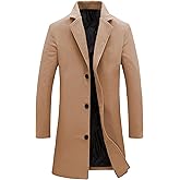 Springrain Men's Wool Blend Pea Coat Notched Collar Single Breasted Overcoat Warm Winter Trench Coat