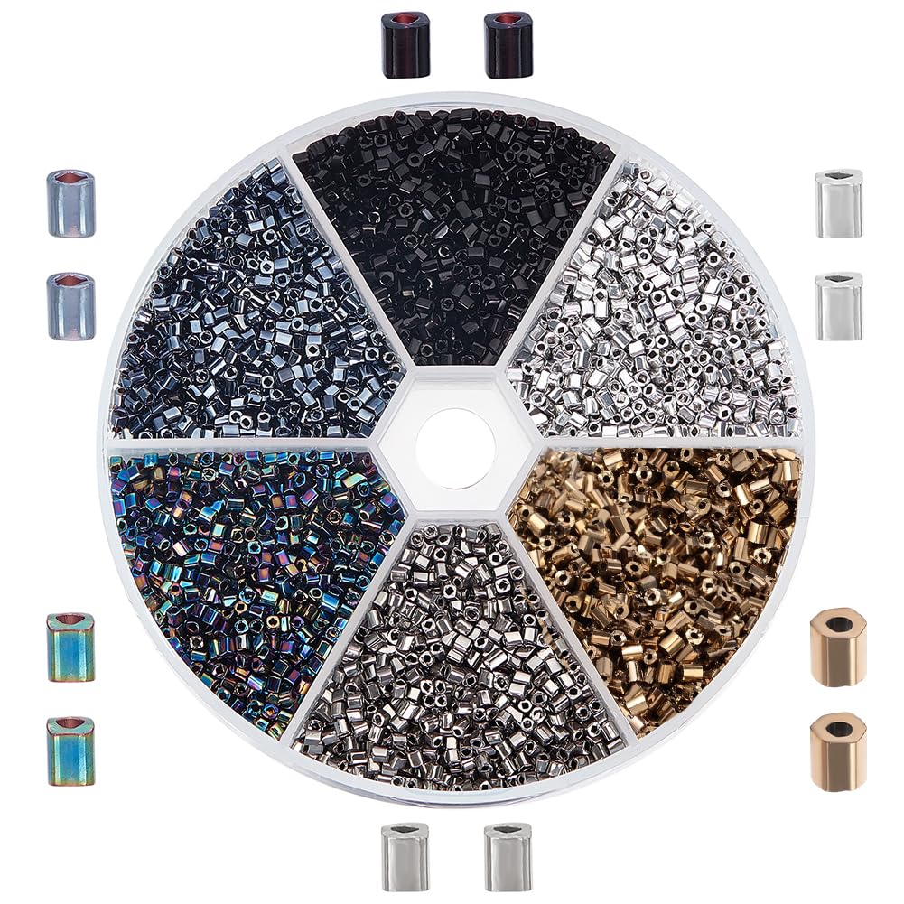 PH PandaHall 5500pcs 6 Colours Square Seed Beads Glass Waist Beads Punk Style Square Bead Metallic Opaque Craft Bead Mini Spacers for Necklace Bracelet Jewellery Making