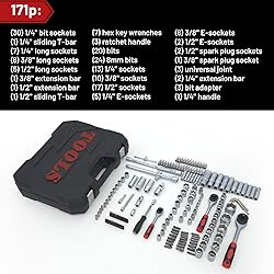 HANTINSTINA 171 Piece Socket Set, Tool Box Set for
