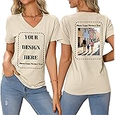 Custom T Shirts Women Customized Design Your Own V Neck Tshirts Personalized Text/Image/Logo/Photo Printed T-Shirts