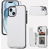 JOYAKI Wallet Case Compatible with iPhone 15,Slim Protective case with Card Holder,Premium PU Leather Kickstand Card Slots Case with 1 Screen Protective Glass for iPhone 15 (6.1")-White