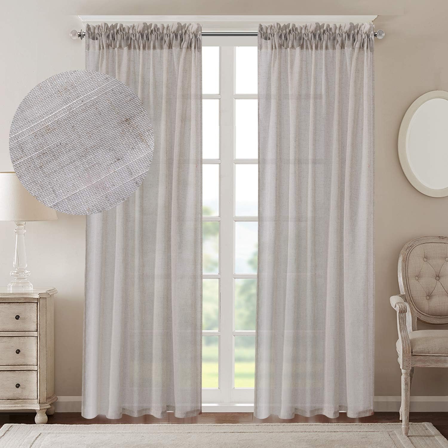 Home Brilliant Linen Net Curtains 84 Drop Voile Curtain Panels Semi Transparent Window Treatment for Patio 54 x 84 inch Drop, Set of 2 - Image 3