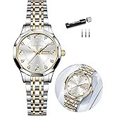 Taxau Womens Watches Dress Waterproof Luxury Stainless Steel Analog Quartz Watches Small Wrist Watch Two Tone Fashion Elegant Lady Watch with Day Date
