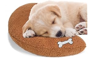 ucho Pet Calming Sleeping Pillow, U-Shaped Neck Pillow for Small Dogs, Cats, Puppies, Kittens, Old Joint Relief, Comfort Blanket (Brown, Large)
