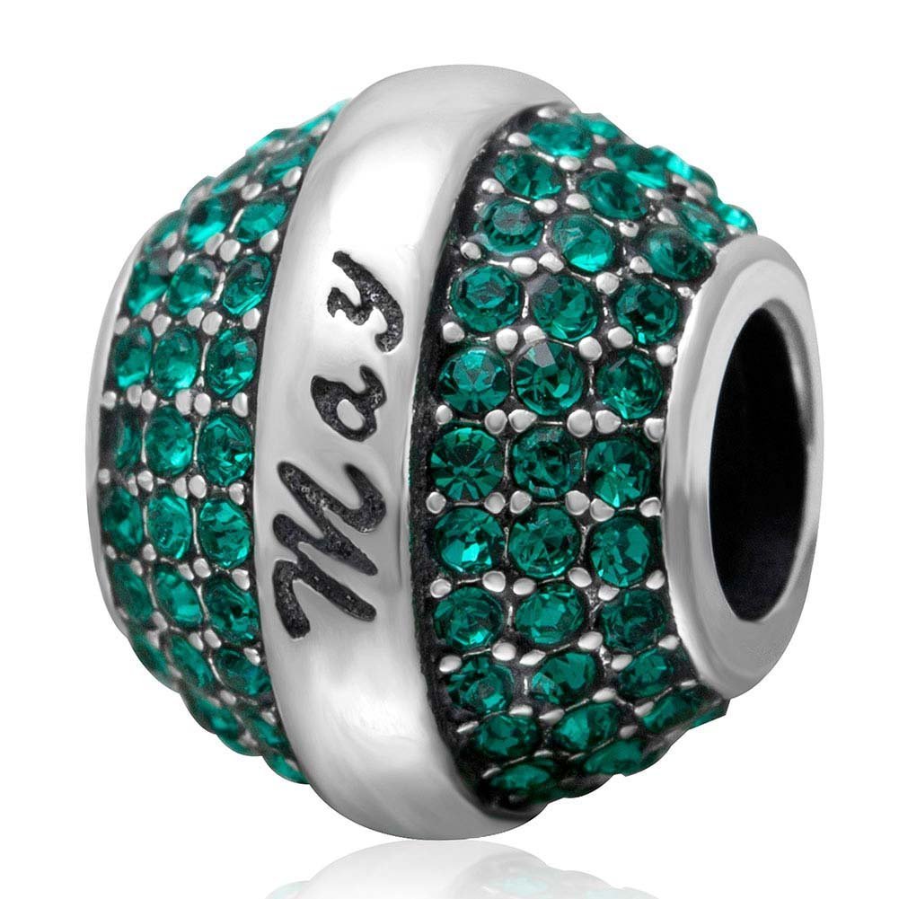 Birthstone Charm 925 Sterling Silber Geburtstag Charm Blume Charm Liebe Charm Herz Charm Jubiläum Charm Weihnachten Charm für Pandora Charm Armband (Mai)