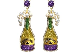 HACEOLHADA Mardi Gras Earrings for Women Champagne Earrings Champagne Bottle Earrings Pearl Rhinestone Champagne Drop Dangle Earrings Mardi Gras Dangle Earrings Mardi Gras Jewelry Gifts for Women Girls