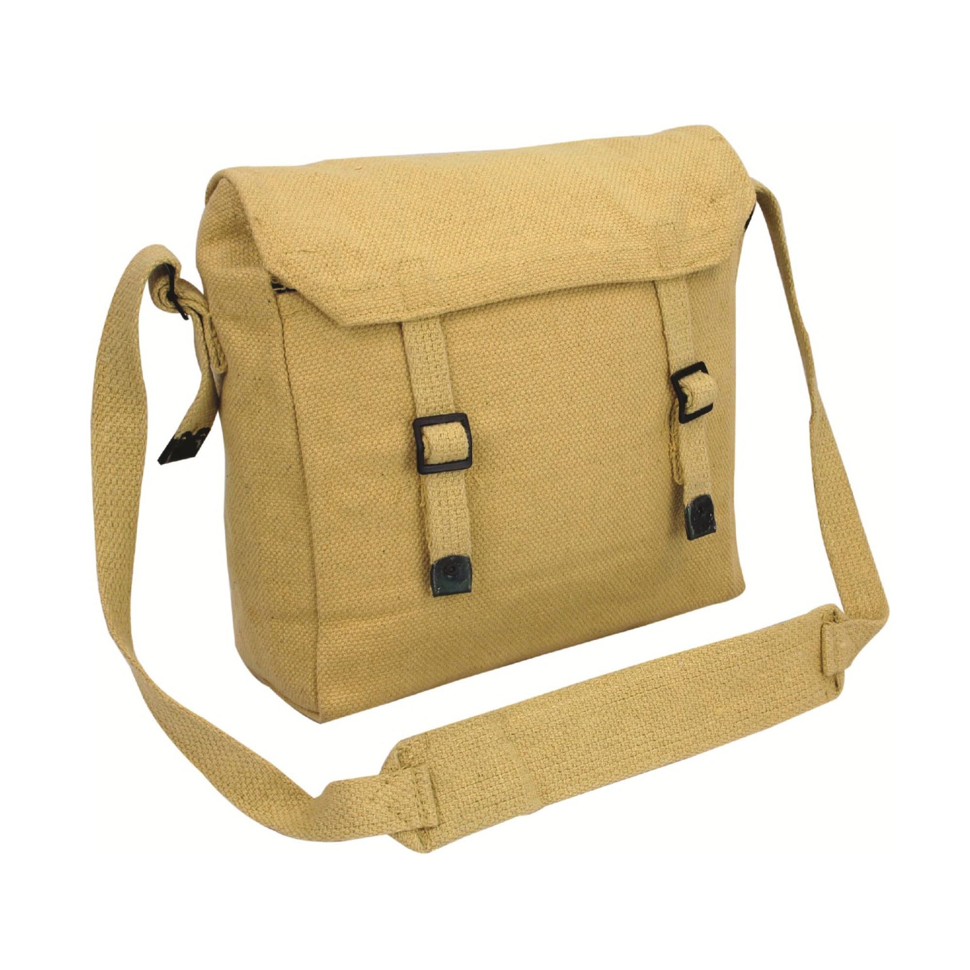Outdoor World Canvas Haversack Bag – Vintage Military-Style Cotton Canvas Satchel – Compact Work, School, Student, Lunch & Outdoor Shoulder Messenger Crossbody Bag with Adjustable Strap (Beige)