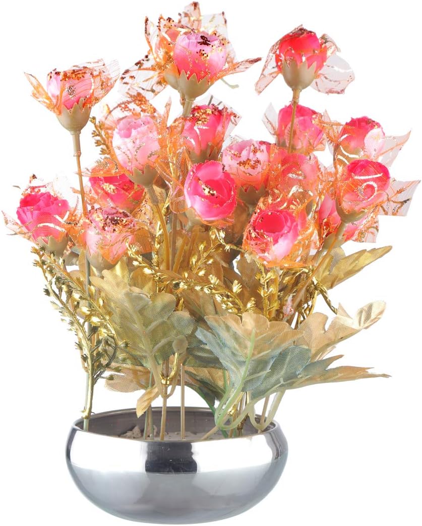 CAAJIB LuckyCharm Rose Artificial Flower Plant with Vase Pot for Home Dรฉcor Decorative Flowers, Height 32 cm (Light Pink)