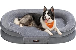 Feandrea Dog Bed, Large Orthopaedic Dog Sofa Bed, 36 x 27 x 7 Inches, Egg Crate Foam, Waterproof Liner, Raised Edges, Removable and Machine Washable Cover, Non-Slip, Light Gray UPGW282G01