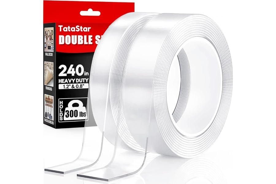 Double Sided Tape Heavy Duty, 2 Rolls, 240" Nano Tape for Wall Mounting | Removable Waterproof Tape for Picture Hanging, Wall