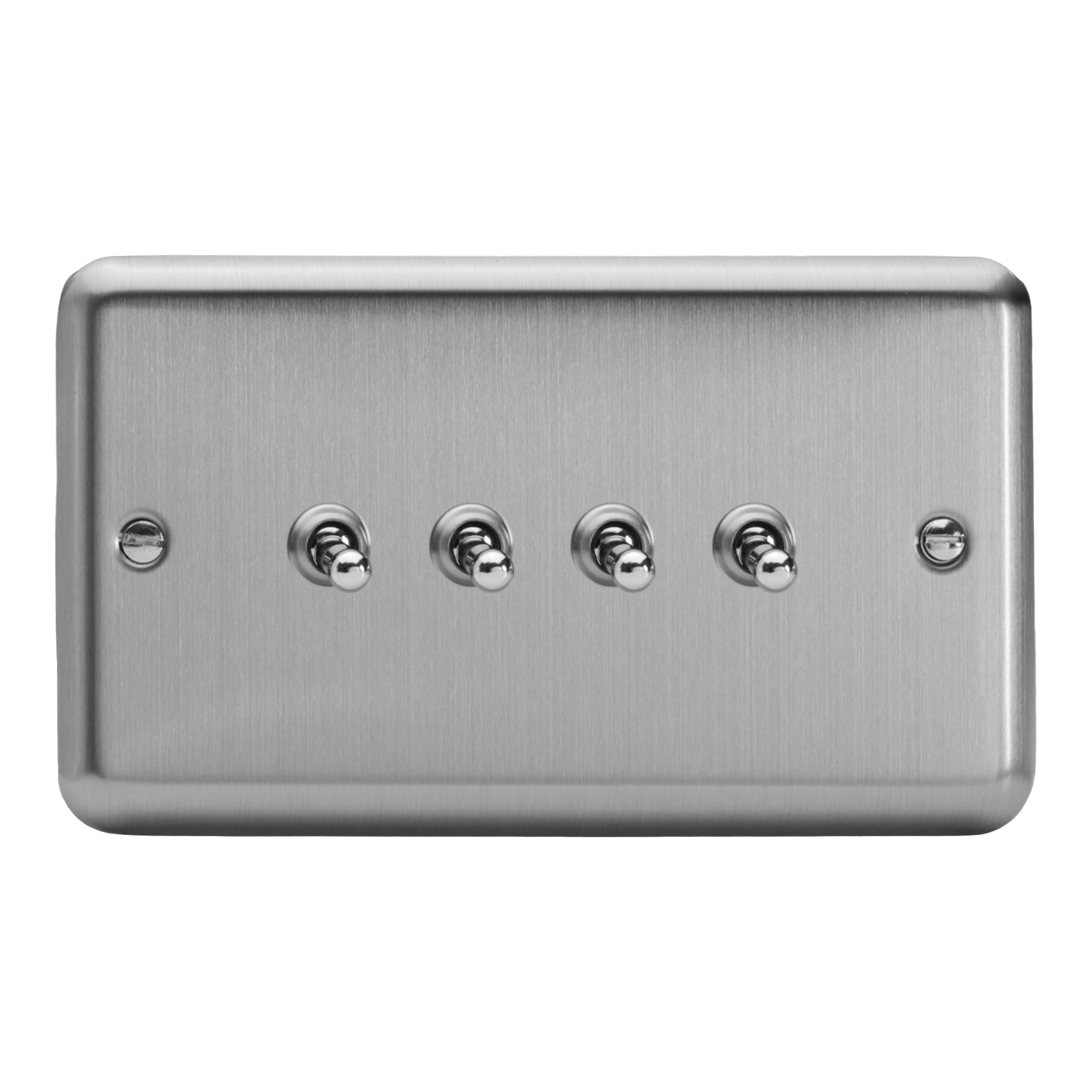 Varilight 4-Gang 2-Way Toggle Light Switch - Value Matt Chrome With Chrome Toggles, XST9