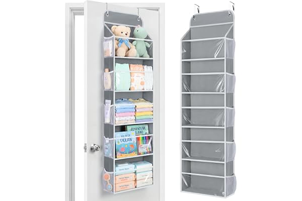 Yecaye 5-Tier Over the Door Organizer, Door Organizer Hanging with 5 Clear PVC Windows, 10 Mesh Side Pockets, Behind Door Sto