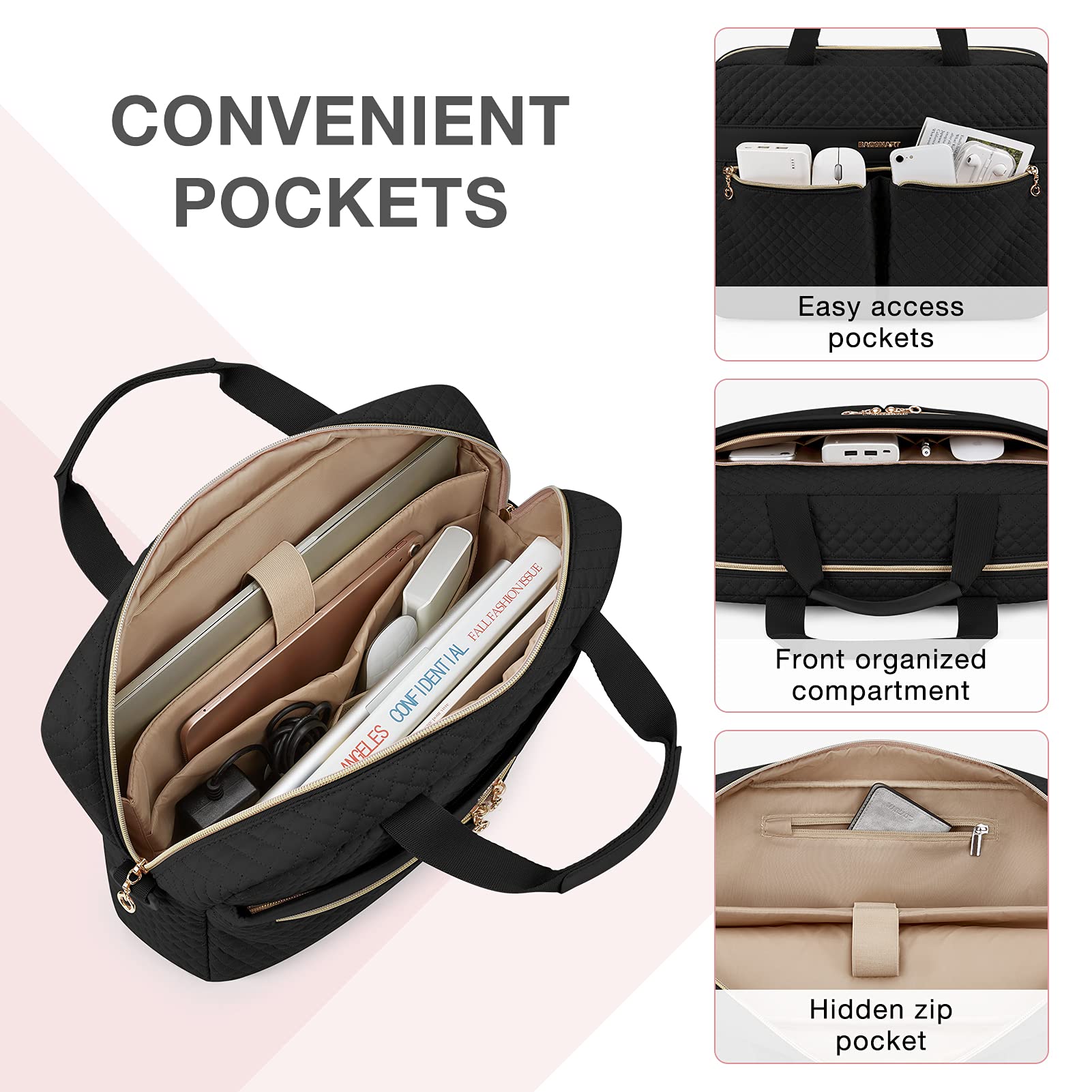 BAGSMART Laptop Bag, 15.6/17.3 Inch Briefcase for Women Large Laptop Case Computer Bag Office Travel Business, Black