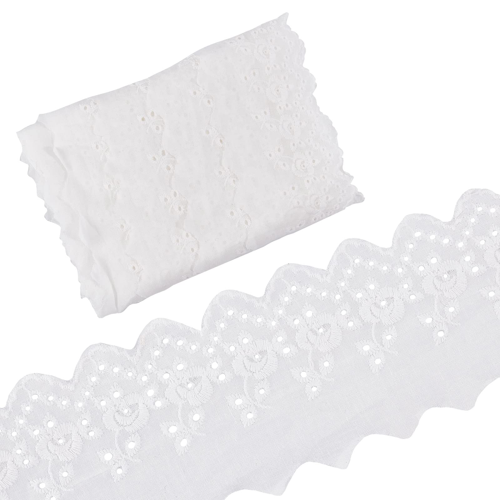 GORGECRAFT 7.5 Yards Cotton Lace Trim Eyelet Embroidery Fabric Curtain Tablecloth Slipcover Bridal Diy Clothing/Accessories for Diy Craft Sewing Wedding Decoration 90Mm Wide