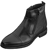 CALTO Men's Invisible Height Increasing Elevator Shoes - Black Premium Leather Lightweight Zipper Boots - 2.8 Inches Taller - S28001 - Size 9 D(M) US