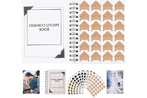 GOONAVI 360 Pcs Gold,Black,Cowhide Photo Corners with Portable Notebook Design,15 Sheets Acid-Free Self-Adhesive Scrapbook Stickers for Travel Journal, Wedding Album, Memory Book, DIY Crafting