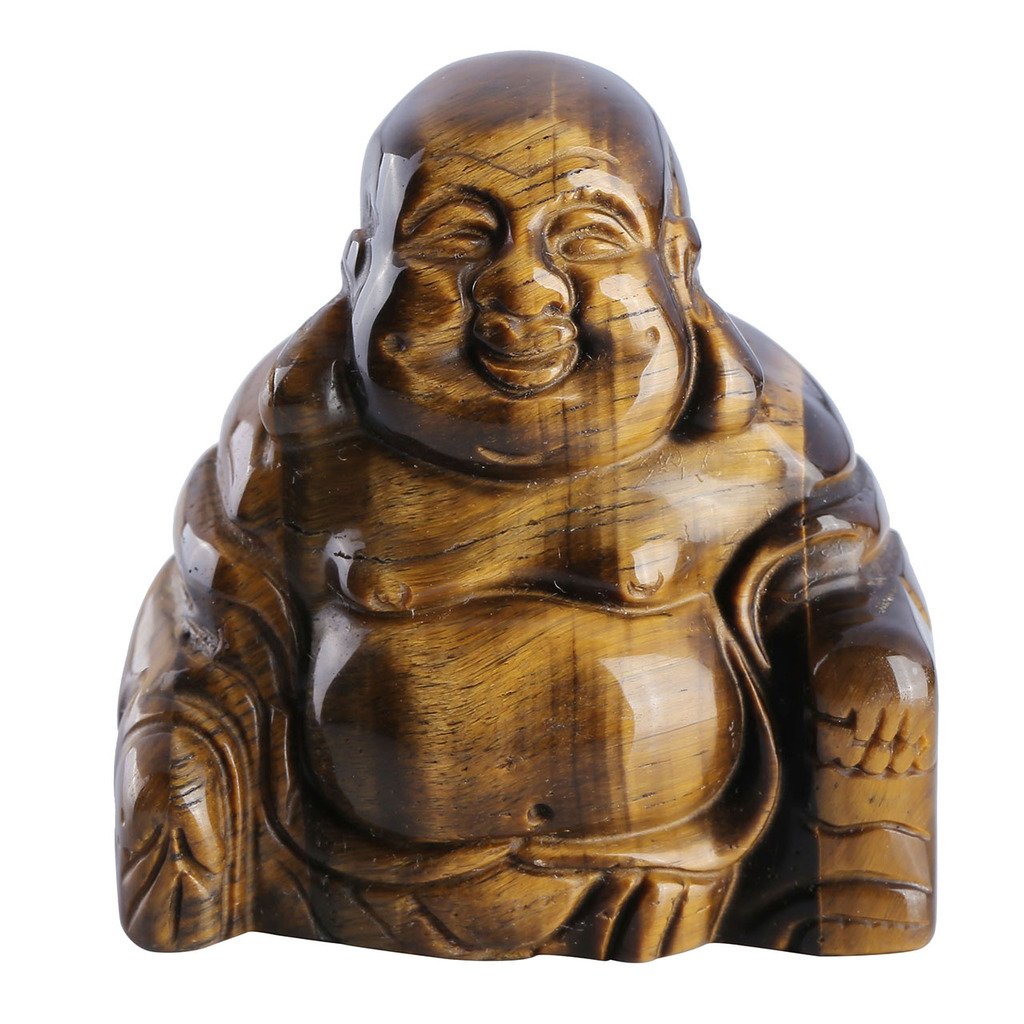JOVIVI Reiki Edelstein Kristall Maitreya Happy Buddha Figur Schutzengel Talisman Feng Shui Energietherapie Stein Deko(Tigerauge)