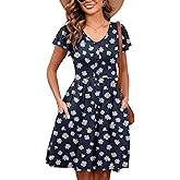 Heymoments Women Summer Dresses Ruffle Sleeve Casual V Neck Swing Button Down Flowy Dress with Pockets