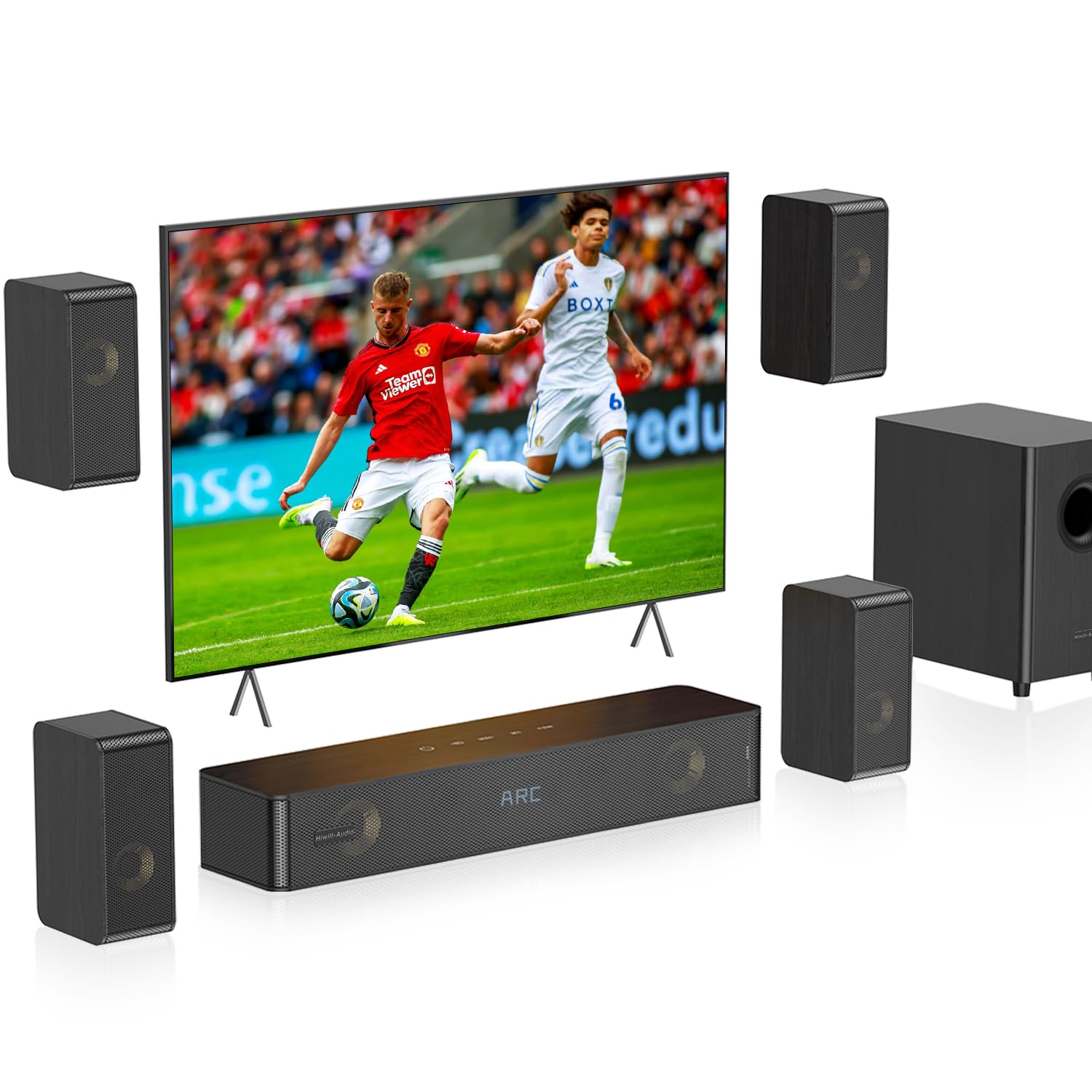 Hiwill-Audio Hölzern 5.1.2CH Soundbar für TV Geräte & kleine Räume, 400W Spitzenleistung, Klarere Stimmen, Virtueller Surround-Sound, 5,25'' Kabel-Subwoofer, ARC/Opt/BT 5.3/AUX, Einfaches Setup, 2026