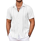COOFANDY Men's Cuban Guayabera Shirt Summer Beach Vacation Shirt Casual Short Sleeve Button Down Resort Wear