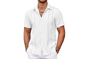 COOFANDY Men's Cuban Guayabera Shirt Summer Beach Vacation Shirt Casual Short Sleeve Button Down Resort Wear