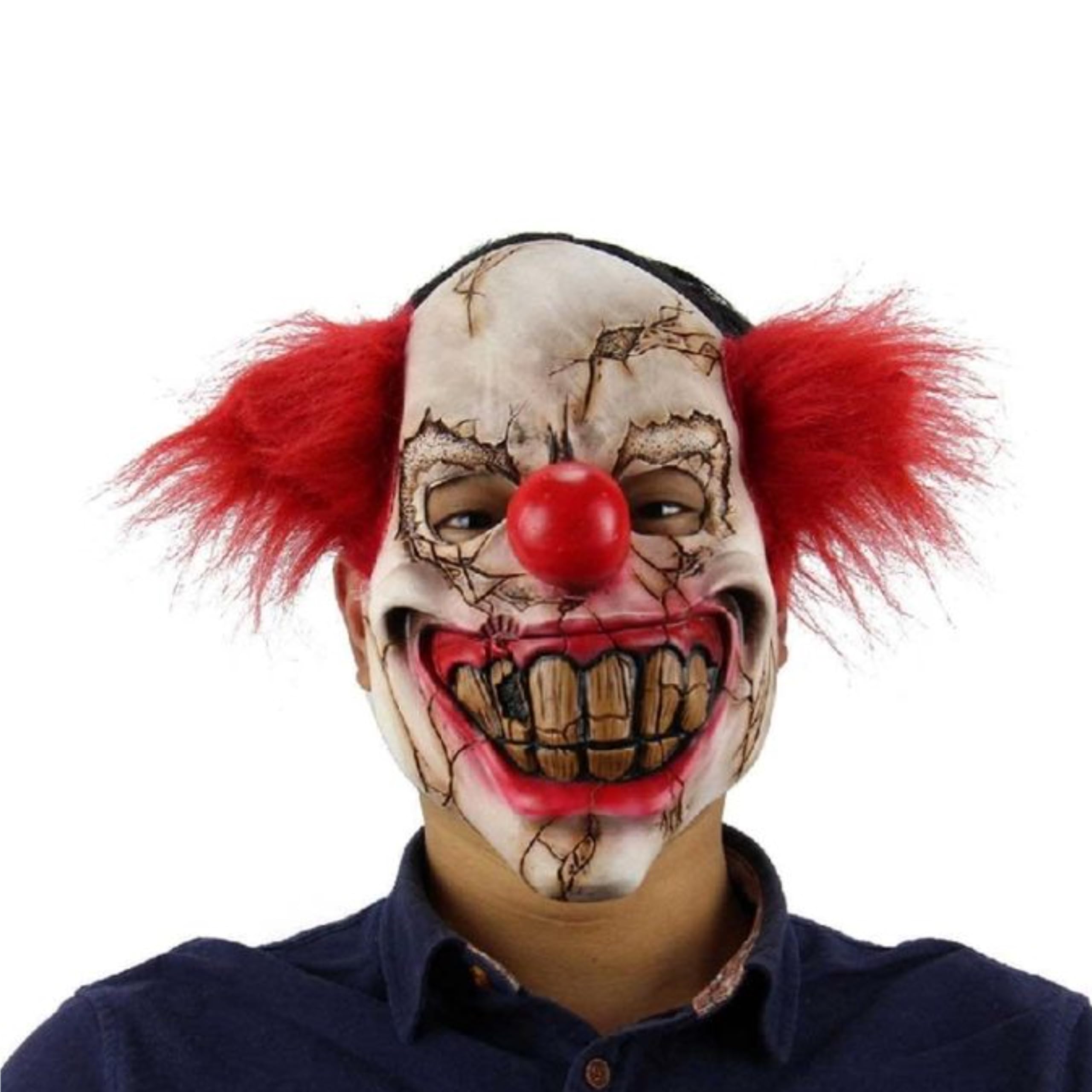 eBoutik – Adults Halloween Latex Realistic Costume Creepy House of Horror Spooky Clown Full Face Mask - Scary Killer Clown Mask with Hair Fancy Dress Outfit - Killer Clown