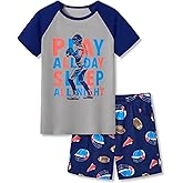 Beezizac Big Boys Pajamas Teal & Navy Face 2-Piece Fun Short Sleeve PJ Set Kid Cozy Sleepwear Children Size 6-18