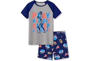 Beezizac Big Boys Pajamas Teal & Navy Face 2-Piece Fun Short Sleeve PJ Set Kid Cozy Sleepwear Children Size 6-18