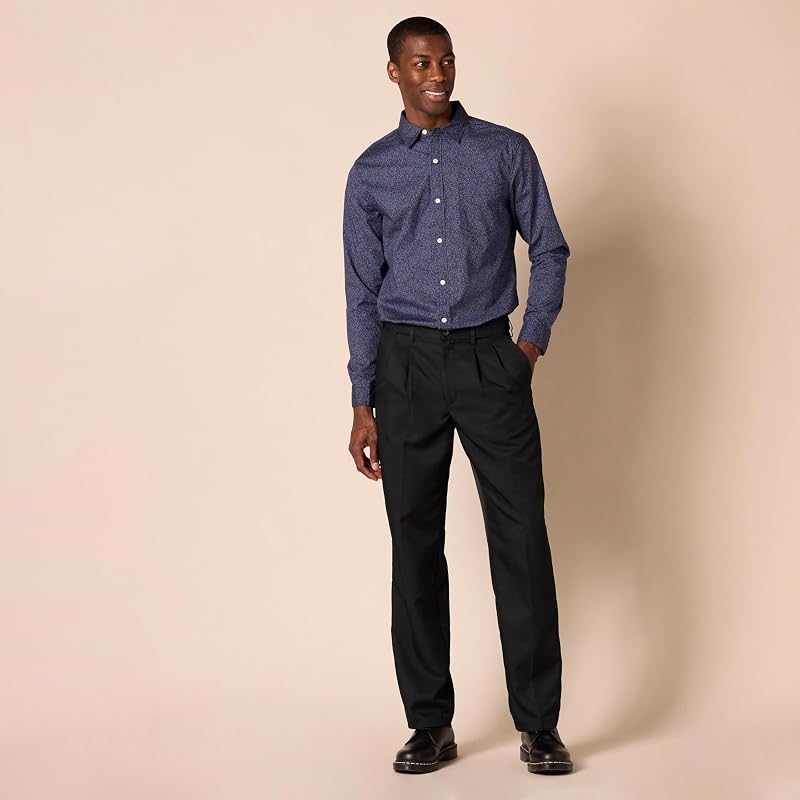 Pantalon Habillé à Pinces à Taille Ajustable Coupe Classique Homme, Noir, 28W / 28L