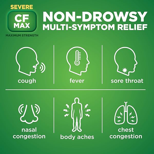 AMAZON BASIC CARE TUSSIN SEVERE CF MAX SYRUP, MULTI-SYMPTOM COUGH, COLD AND FLU LIQUID MEDICINE, NON-DROWSY, RELIEVES COUGH, SORE THROAT, BODY ACHES, FEVER, NASAL AND CHEST CONGESTION, 8 FL OZ