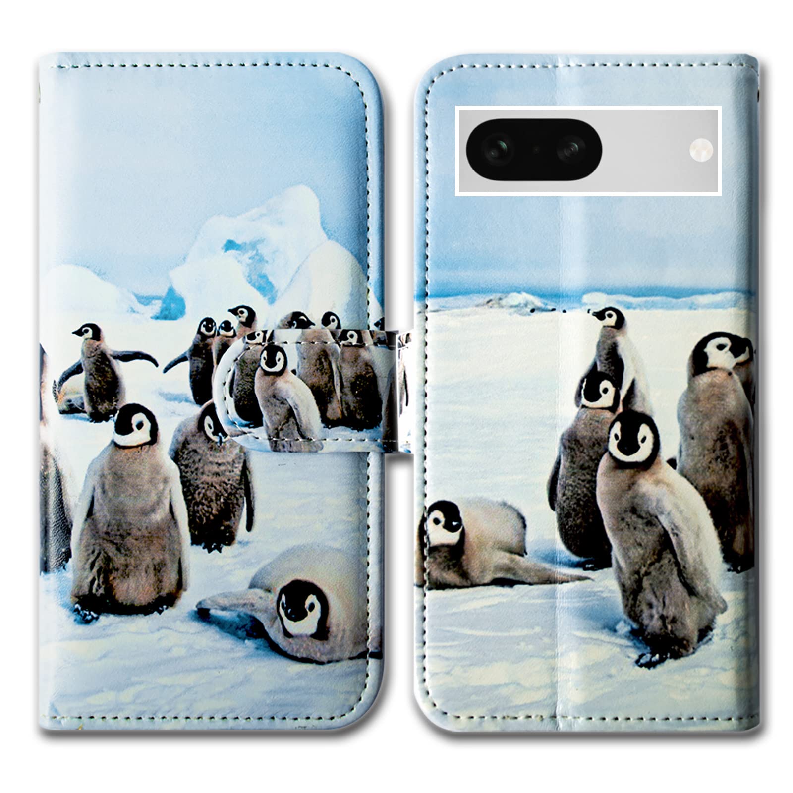 Bcov Pixel 7a Case,Cute Playing Penguin Leather Flip Phone Case Wallet Cover with Card Slot Holder Kickstand For Google Pixel 7a
