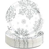 Greencian 50Pcs Winter Snowflake Party Supplies 10" Large Wonderland Snowflake Paper Plates Disposable Platter for Wonderland Shining Season Theme Winter Christmas Gatherings Birthday Party Decor