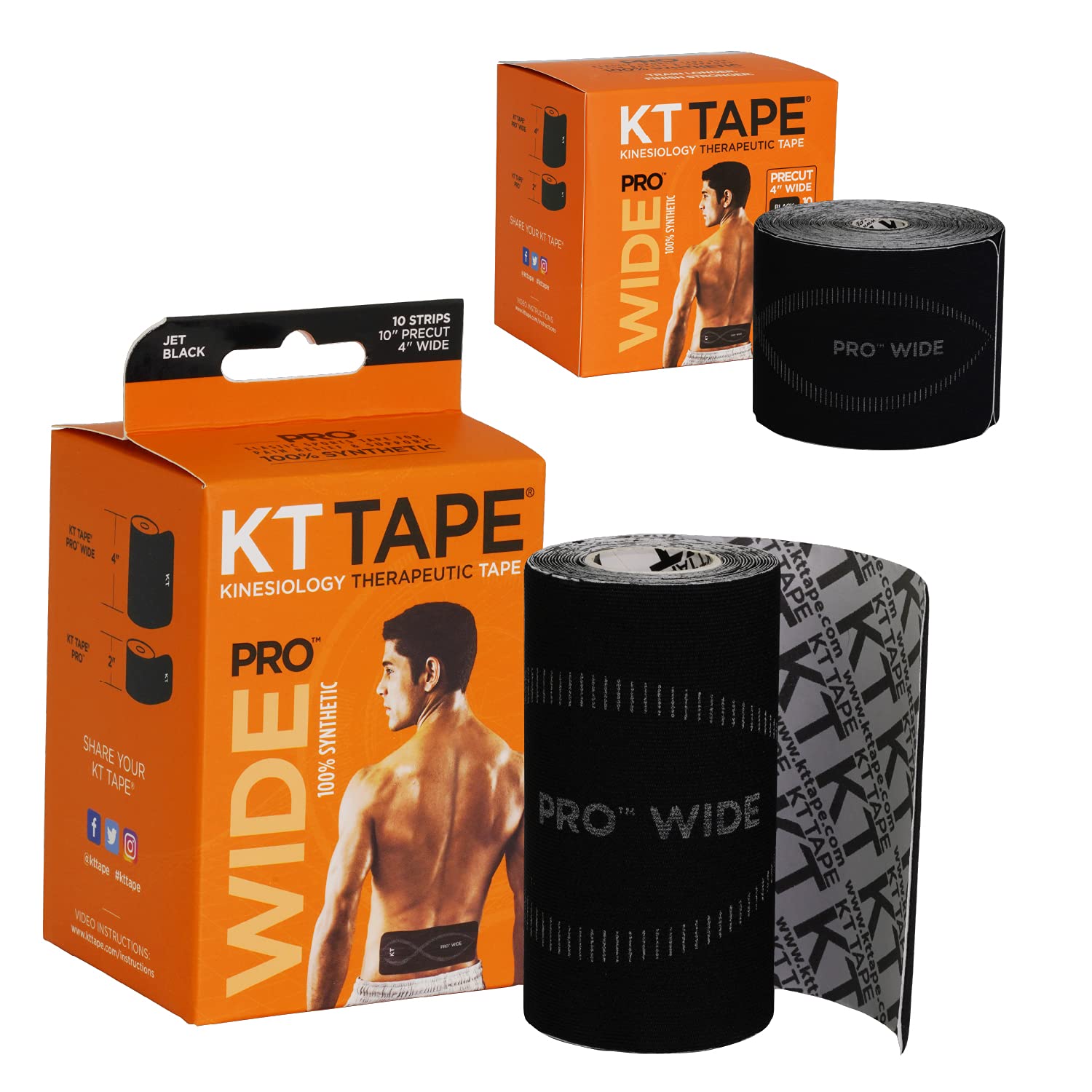 KT Tape McDavid Pro Wide, Precut Strip(10 Each), Black, 10 Inch (Pack of 10)