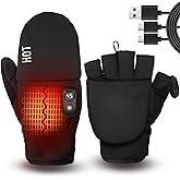 Rechargeable Electric Heated Gloves for Women Men, Flip Top Fingerless Heated Gloves, Full &amp; Half Hand Heating Touchscreen Unisex Gloves for Cold Weather Work Skiing Cycling Snow Outdoor