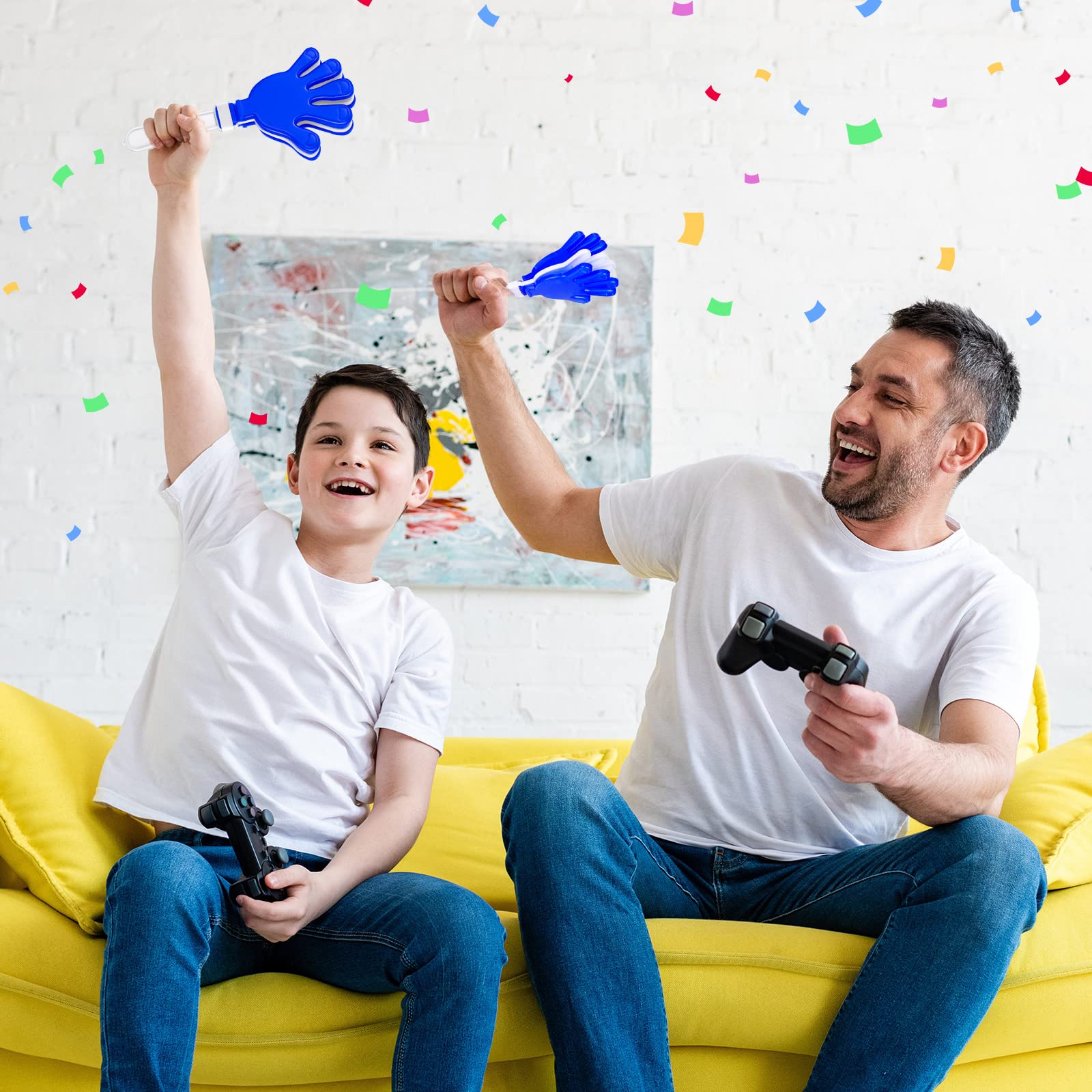 Junkin 48 Pcs Hand Clappers Bulk 7. 5 x 3. 5 Inches Noise Makers Party Favors Clapping Noise Maker Clacker for Birthdays Game Prizes Rewards Football Sporting Events Cheers Supplies (Blue,White)