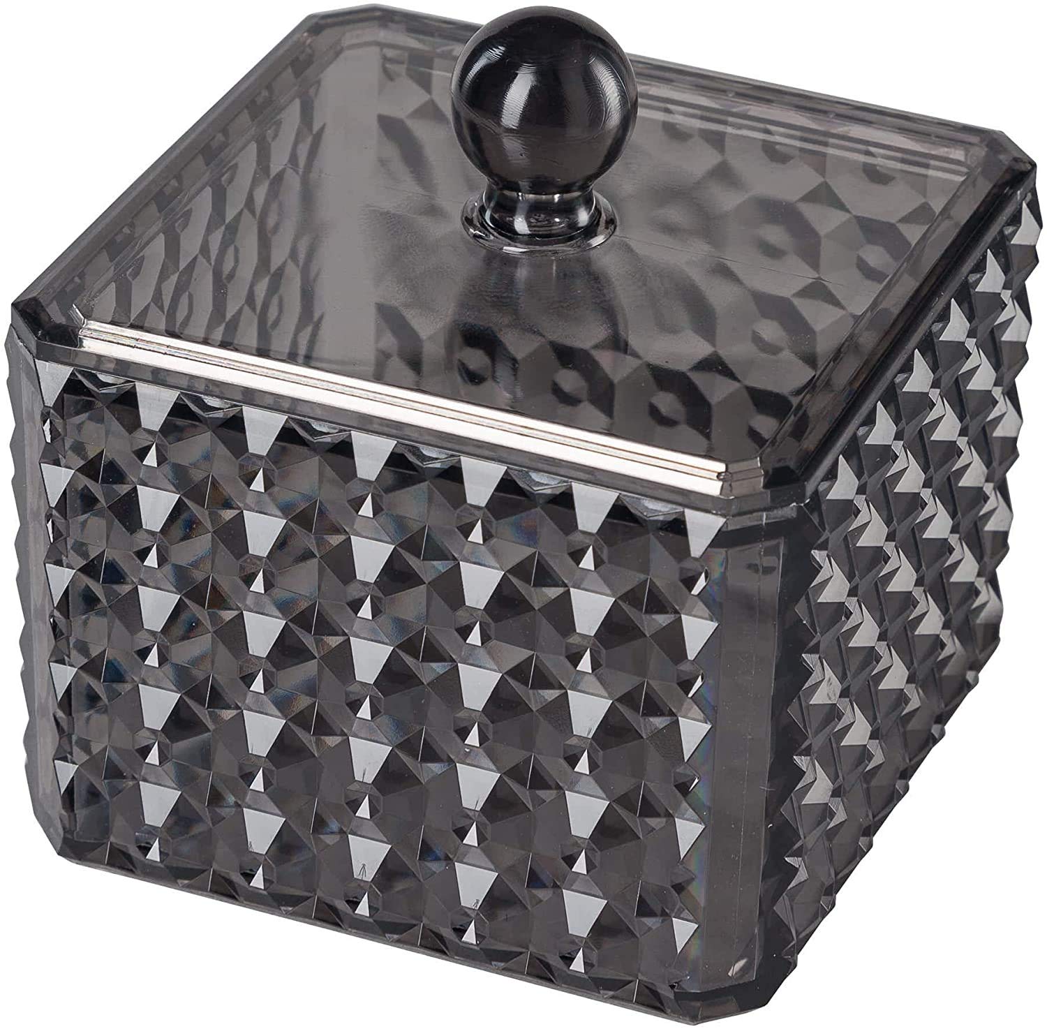 CACASO Qtip Holder, Cotton Ball Holder, Qtip Cotton Swab Dispenser Holder, Clear Acrylic Cotton Pad Container,Holder for Cotton Swabs,Makeup Sponges,Hair Band - Brushed Nickel 1PCS