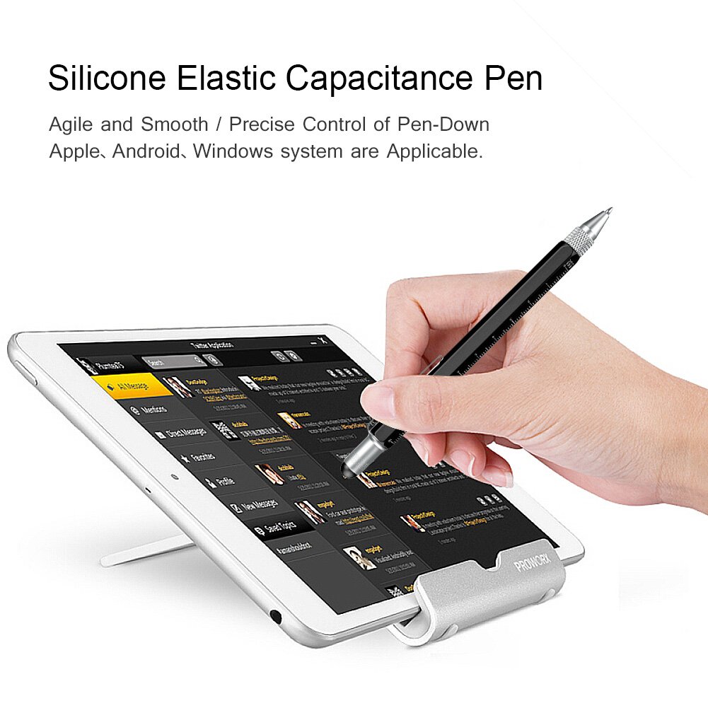 Alintor Multi Pen with Stylus, Multi Functional Pocket Tool, Touch Screen Stylus Pen, Ballpoint Pen with Scale Ruler, Sturdy Aluminum DIY Tool, Gifts for Men (Black)