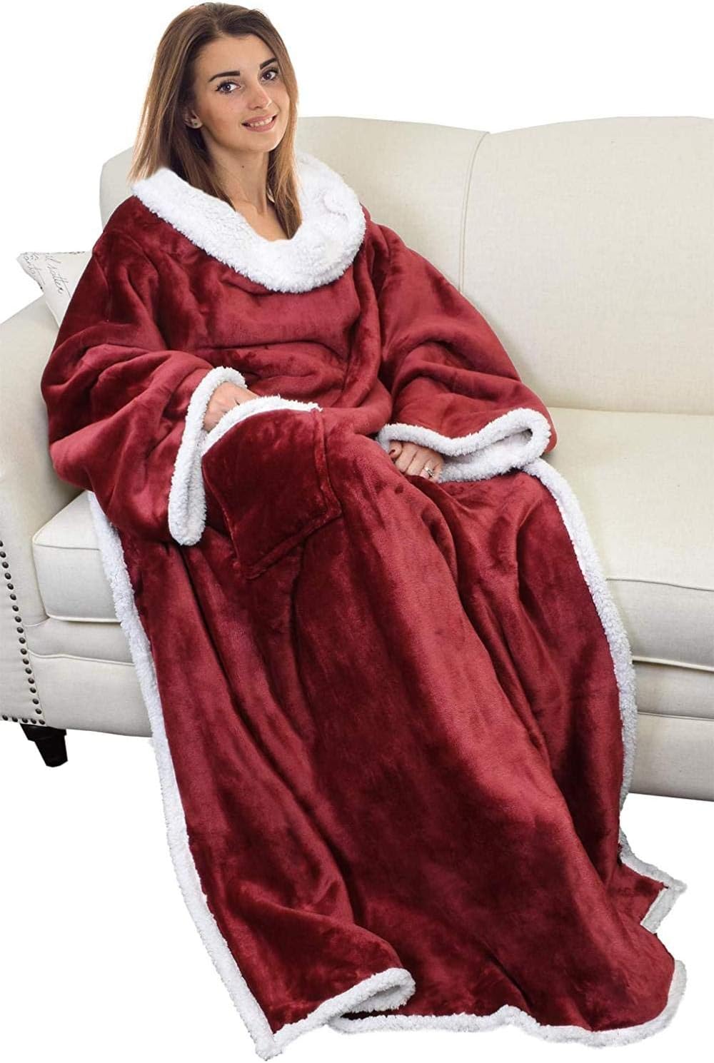 Cobija con capucha de gran tamaño con bolsillos, mangas cómodas