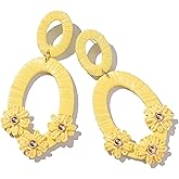 Boho Raffia Earrings Flower Drop Earrings Cute Floral Dangle Earrings Statement Summer Jewelry for Women