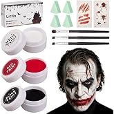 Lictin Special Effects SFX Zombie Makeup Kit, 12PCS Black White Red | Face Body Paint Palette with Scar Wax, Fake Blood Spray & Gel, Vampire Skeleton Clown Makeup Body Paint