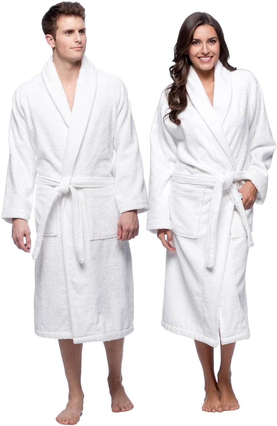 Terry Bathrobes Towel Unisex-Bathrobes for Men-Bathrobes for Women-Lightweight Bathrobe Side Pockets-White Bathrobes Unisex Hotel Quality-Luxury Bathrobe -Absorbent Soft Combed Cotton Plush Bathrobe: Home & Kitchen