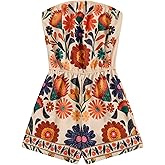 SweatyRocks Women's Off Shoulder Floral Print Playsuit Strapless Romper Short Jumpsuit